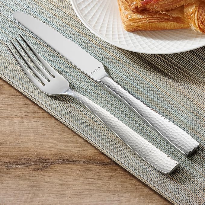 Hudson Essentials 60-Piece Hammered 18/10 Stainless Steel Silverware Cutlery Set, Flatware Service for 12