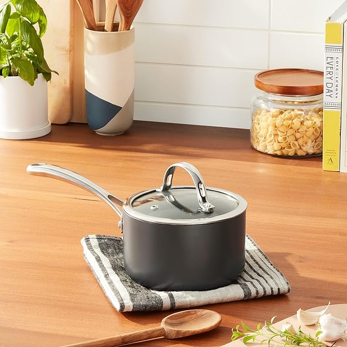 Cooks Standard Nonstick Sauce Pan Set, 2Qt & 3Qt Hard Anodized Saucepans with Lid Cooking Pots, Oven Safe, Easy to Clean, Black