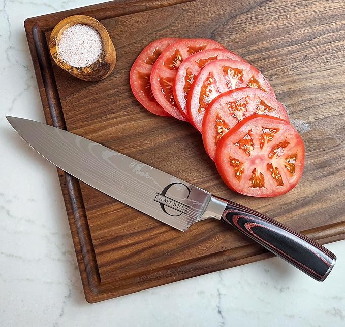 Professional Chef Knife | Personalized 8" Stainless Steel Kitchen Knife | Custom Engraved Initial & Name | Brown Pakka Wood Handle