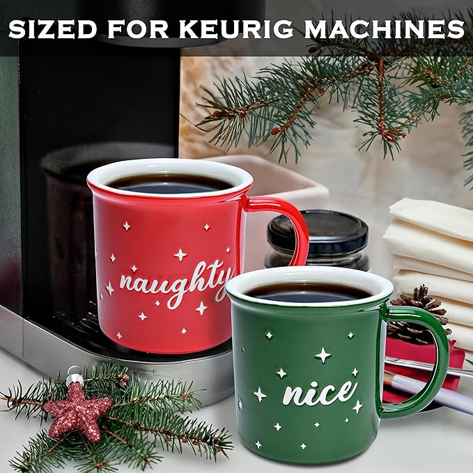 MAINEVENT Naughty Nice Christmas Mugs Coffee Set 11 Ounce, Christmas Cups Couple Gift