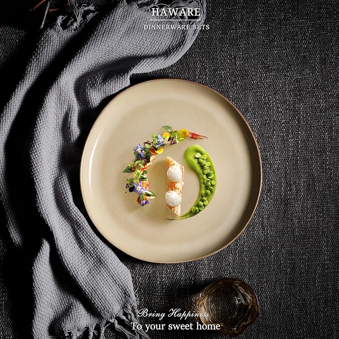 HaWare Stoneware Salad Plates Set of 6, 7.9??Heavy Duty Ceramic Plates, Reactive Glaze Dinnerware for Home Restaurant, Chip and Scratch Resistant, Microwave and Dishwasher Safe, Reactive Sandy Khaki