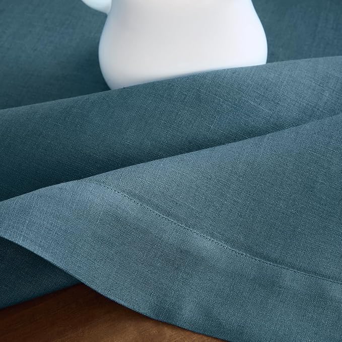 Solino Home Linen Tablecloth for Rectangle Tables 60 x 108 Inch - 100% Pure Linen Peacock Blue Table Cloth - Fete, Machine Washable Cloth Tablecloth for Winter