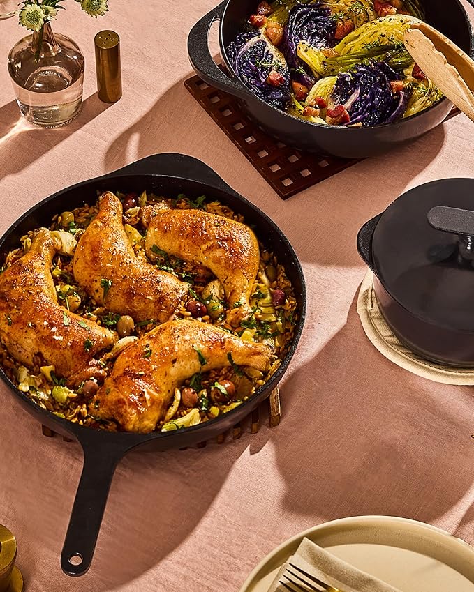 Caraway Cast Iron Skillet - 12??Enameled Cast Iron Pan With 3 Layer Enamel Coating - No Seasoning Required - Compatible With All Stovetops - Free From Forever Chemicals - Charcoal