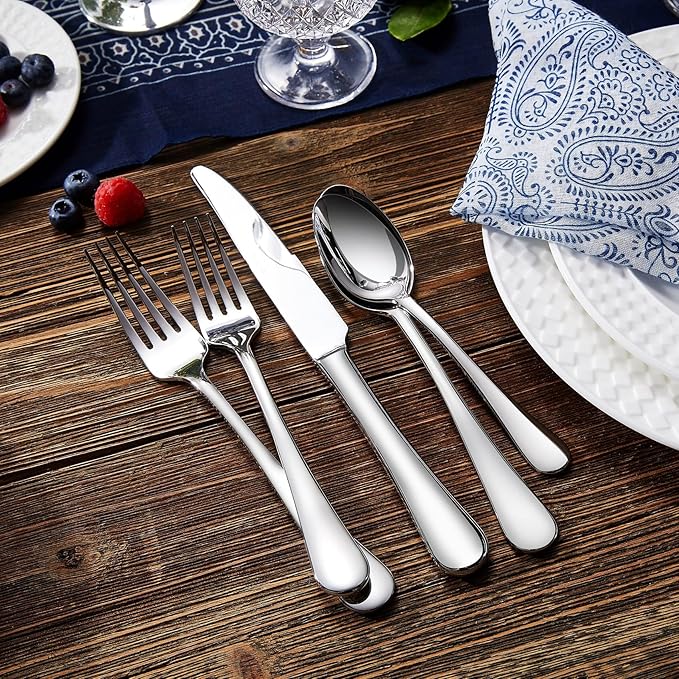 KEAWELL Premium Verona 20-Piece Silverware Set for 4, Heavy Duty ??18/10 Stainless Steel, Brilliant Mirror Finish, Smooth Edges, Dishwasher Safe (20, Silver)