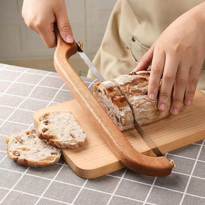 Uprichya Bread Knife for Homemade Bread Sourdough, Wooden Bread Bow Knife for Sourdough, Bread Slicer for Homemade Bread, Bread Saw, Sourdough Bread Cutter, Sharp and Even Slicing