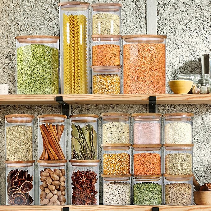 Urban Green Glass Jars with Airtight Lids, Airtight Glass Canisters set, Large Food Storage Containers with Wood Lids, 2 Pack of 100oz竊?Dry Food Pantry Jars, Flour Containers