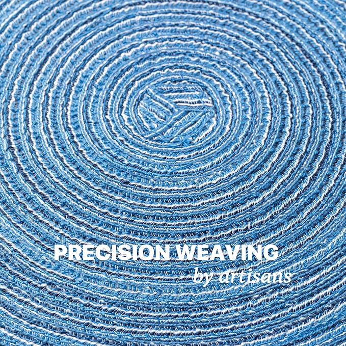 Round Placemats Set of 6 Woven Placemats Washable Braided Table Mats for Dining Table Heat Resistant Non-Slip Circle Place Mats(Mid Blue)