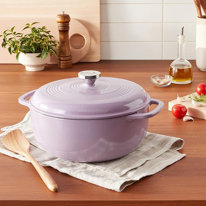 Lodge 6 Quart Enameled Cast Iron Dutch Oven with Lid ??Dual Handles ??Oven Safe up to 500째 F or on Stovetop - Use to Marinate, Cook, Bake, Refrigerate and Serve ??Lilac