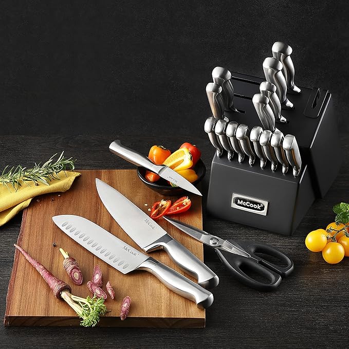 McCook짰 Knife Sets,German Stainless Steel Kitchen Knives Block Set with Built-in Sharpener