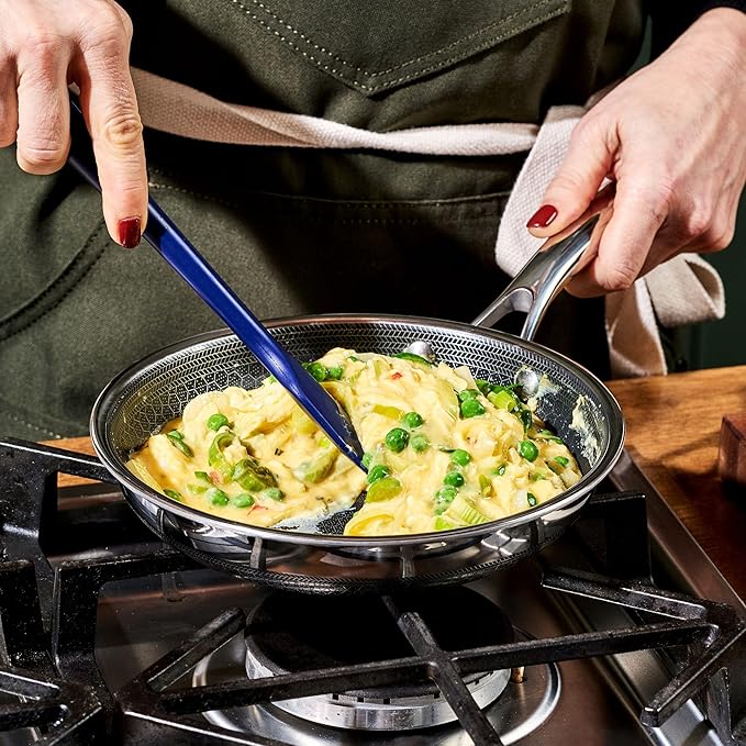 HexClad Hybrid Nonstick 8-Inch Frying Pan, Stay-Cool Handle, Dishwasher-Friendly, Oven-Safe Up to 900째F, Induction Ready, Compatible with All Cooktops
