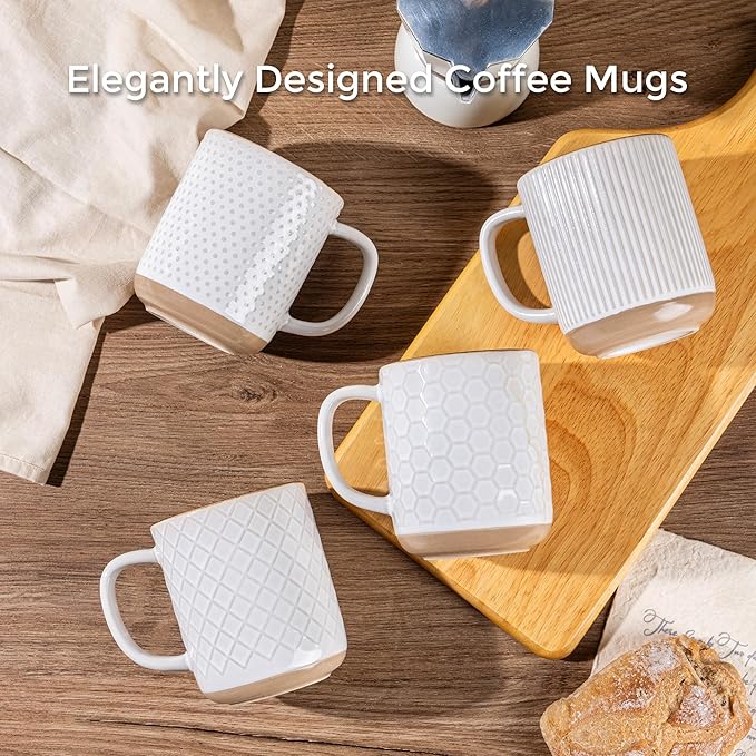 GBhome Large Coffee Mugs Set of 4, 16oz Handmade Stoneware Coffee Mugs Set with Large Handle for Cappuccino/Latte/Tea/Hot Cocoa, Dishwasher & Microwave Safe, Off White