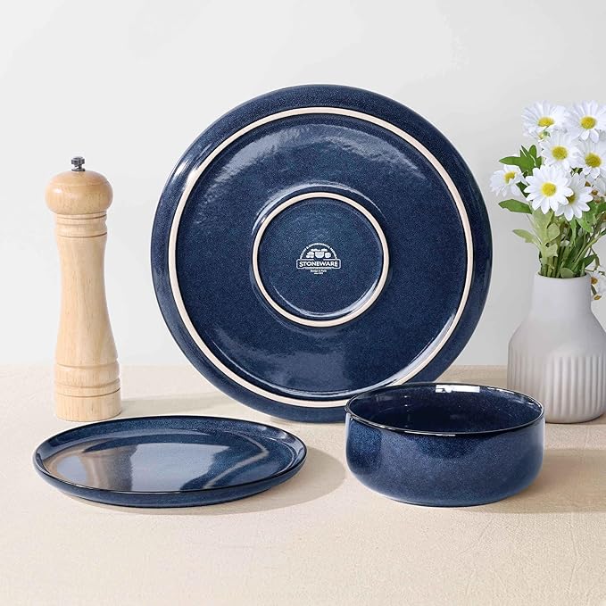 Herogo 18 Pieces Stoneware Dinnerware Sets Service for 6, Dinner Plates and Bowls Sets, Double Reactive Glaze Dishes Set for Kitchen, Scratch Resistant, Microwave & Dishwasher Safe, Starry Blue