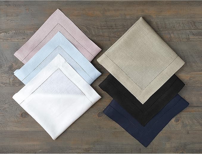 Solino Home Navy Blue Linen Napkins Set of 4-100% Pure Linen Hemstitch Dinner Napkins 20 x 20 Inch for Winter, Easter - Classic Hemstitch