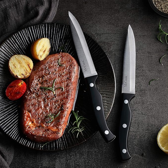 McCook짰 Knife Sets, German Stainless Steel Forged Kitchen Knives Block Set with Built-in Knife Sharpener