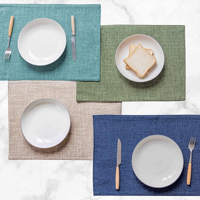 Home Brilliant Linen Cloth Placemats Set of 6 Heat Resistant Dining Table Place Mats Kitchen Washable Dining Mats for Dinner Decor, Green