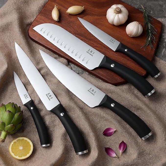 Newly Updated Chef Knife Set Sharp Blade Rivet Ergonomic Handle Knife Block Set Hundreds of Years of Masterful Craftsmanship(Black,15PCS)