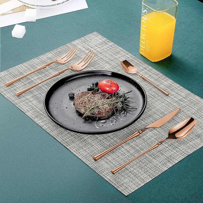 Lemeya 20-Piece Rose Gold Silverware Set for 4,Modern 18/10 Stainless Steel Flatware Set,Unique Rustic Cutlery Utensils Set,Spoon and Fork Set for Home, Restaurant,Mirror Polished,Dishwasher Safe