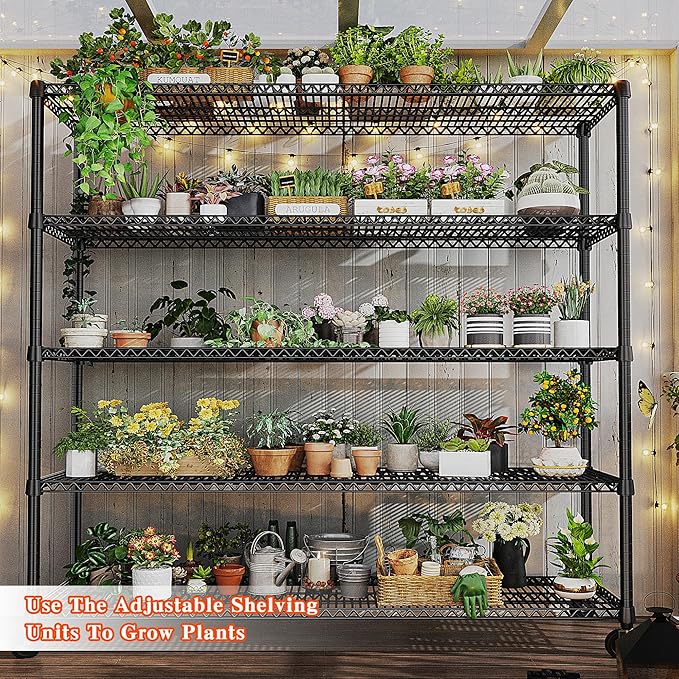 3200LBS Storage Shelves Wire Shelving with Wheels,Adjustable Garage Shelving Heavy Duty Steel Metal Shelving Unit Shelf Rack for Warehouses,Garage,Kitchen,School,Commercial,73" H X 60?쓂 X 18" D