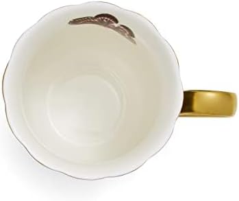 Spode Creatures of Curiosity 12oz Fine China Mug, Black Floral Pattern - Porcelain Tea & Coffee Cup with 22ct Gold Handle and Rim - Elegant Vintage Inspired Drinkware, Boxed for Gifting