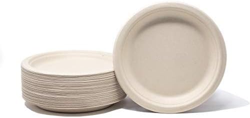 EDI Plant Fiber Disposable Plates - 7 Inch, Compostable, Eco-Friendly, Chemical-Free, Heavy-Duty, Temperature Resistant, 100 Count