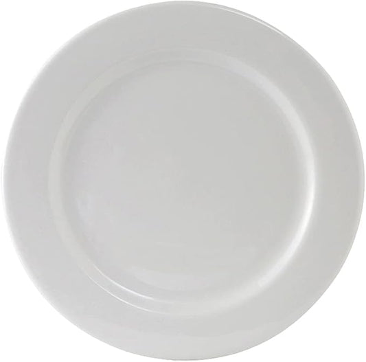 Tuxton China ALA-102 Plate, 10-1/4" Diameter, Round, Wide Rim, Rolled Edge, Microwave and Dishwasher Safe, Oven Proof, Fully Vitrified, Alaska, Porcelain White, Pack of 12