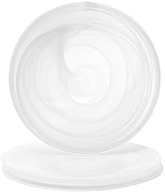 Vikko Lunch Plates, Set of 4 White Alabaster Plates, 8.5" Plate with Marbelized, Swirl Design, Elegant Glass Entr챕e Plate, Dishwasher Safe
