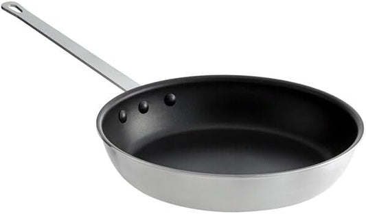 12-Inch Aluminum Non-Stick Fry Pan, Round, Silver, Riveted Handle, 10 Gauge, Satin Finish, NSF Listed, Entry Level