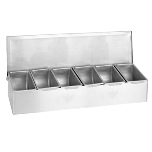 P44-TG-SSCD006 Bar Condiment Dispenser, Countertop 6-Compartment Stainless Steel Garnish Holder with Open Bottom, Bar Organizer Tray for Cocktail Station, 1 Each