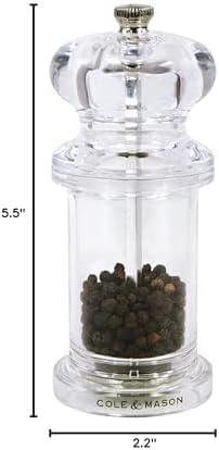 Cole & Mason 505 Refillable Spice Mill - Kitchen & Home Accessory - Table Pepper Grinder - Peppercorn Included - Acrylic - Pepper Mill 5.5"