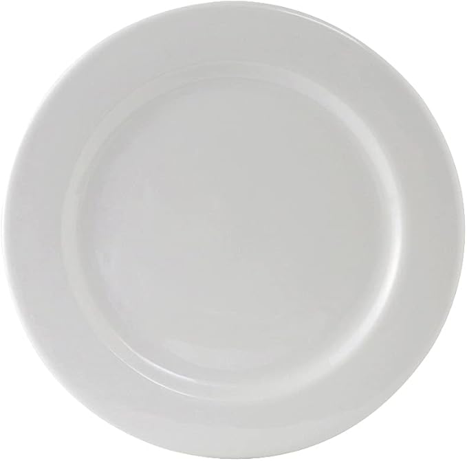 Tuxton China ALA-094 Plate, 9-1/2" Diameter, Round, Wide Rim, Rolled Edge, Microwave and Dishwasher Safe, Oven Proof, Fully Vitrified, TuxCare, Healthcare, Alaska, Porcelain White, Pack of 24