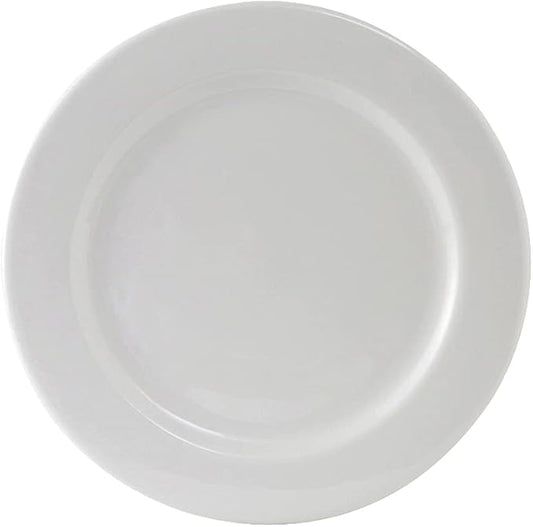Tuxton China ALA-094 Plate, 9-1/2" Diameter, Round, Wide Rim, Rolled Edge, Microwave and Dishwasher Safe, Oven Proof, Fully Vitrified, TuxCare, Healthcare, Alaska, Porcelain White, Pack of 24