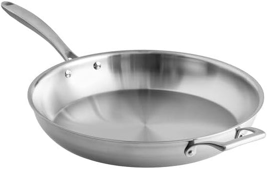 14-Inch Tri-Ply Stainless Steel Frying Pan with Helper Handle, NSF Listed, Induction Ready, Dishwasher Safe, Satin Finish, 450째F Oven Safe