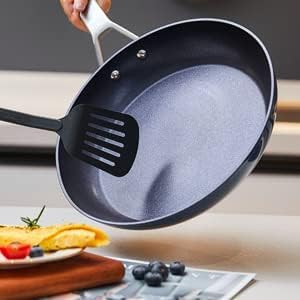 MsMk Frying pans nonstick with lid Blue, 10-inch Durable skillet, Titanium and Diamond Non Stick Non-Toxic Coating From USA, Even Heating, Easy Clean-Up, Comfortable Handle, Induction Compatibility