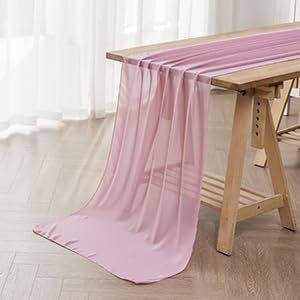 flohar 1Pack 9ft Chiffon Table Runner 14x108 Inch Sheer Romantic Table Runner for Wedding Birthday Party Bridal Shower Outdoor Decoration-Dusty Pink