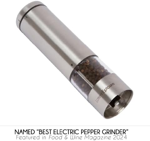Electric Salt & Pepper Grinder Set ??Battery Operated Stainless-Steel Mills & Shakers with Light, Adjustable Ceramic Grinders & Acrylic Rest Tray