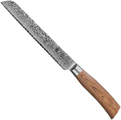 Wakoli EDIB Pro Premium Damascus Bread Knife ??Japanese Style Kitchen Knife | 7.9-Inch Blade Made of 67-Layer Damascus Steel with Corrugated Polished Blade | Ergonomic Pakkawood Handle