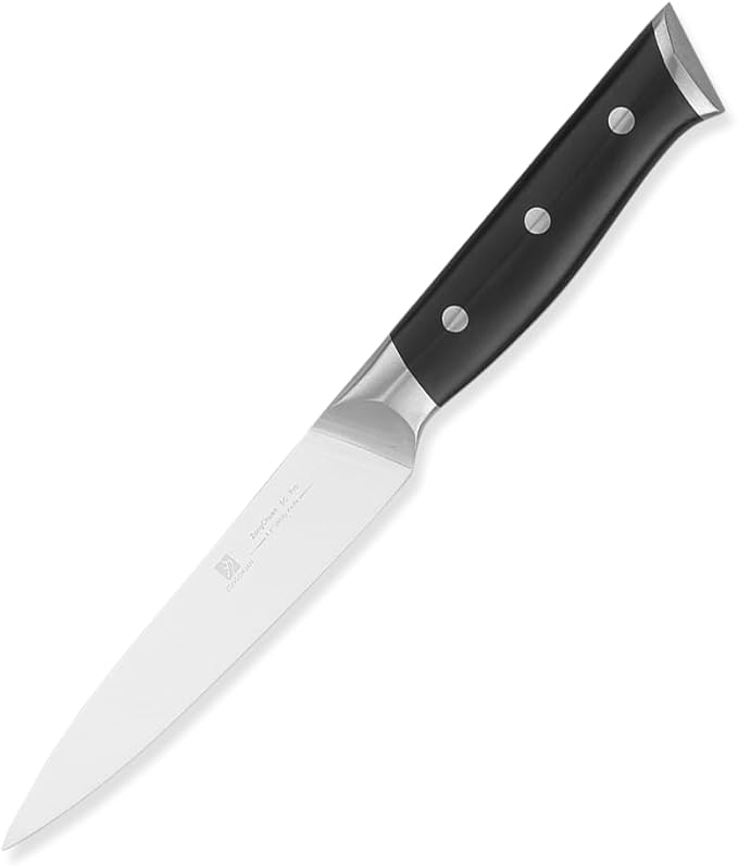 5 Inch Utility Knife Home Cooking Chef Gifts for Women Men: Small Sharp Kitchen Knife Ultra-Smooth Cutting Experience,All-Around Performance 50Cr15Mov Stainless Steel,Ergonomic Black Handle