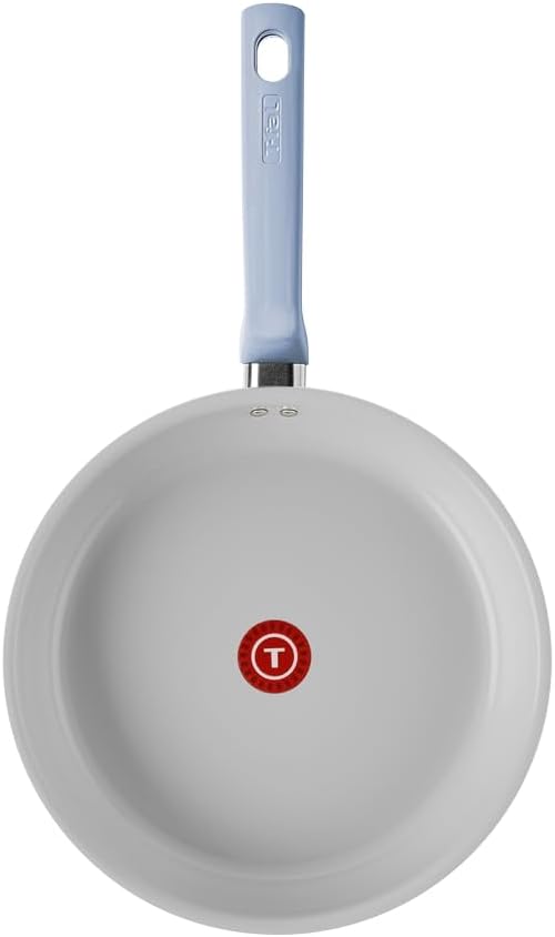 T-Fal Refresh Ceramic Nonstick Cookware Set, 12-Piece Nonstick Cookware, Oven Safe to 350째F, Stockpot, Griddle, Frying Pans, Utensils, Ceramic Pots and Pans Set, Blue
