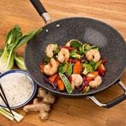 DaTerra Cucina Nonstick 4-Skillet Bundle ??9.5" and 13" Fry Pans, 11" Fry Pan and 13" Wok with Lid, Oven Safe, Ceramic Nonstick Cookware, PTFE & PFOA Free, Made in Italy ??Volcanic Black Speckled
