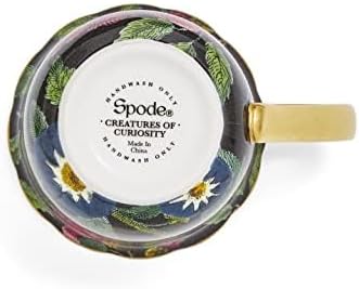 Spode Creatures of Curiosity 12oz Fine China Mug, Black Floral Pattern - Porcelain Tea & Coffee Cup with 22ct Gold Handle and Rim - Elegant Vintage Inspired Drinkware, Boxed for Gifting