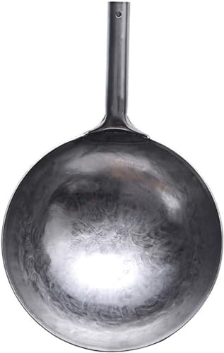 Authentic 14-Inch Hand Hammered Carbon Steel Wok, Non-Stick Stir Fry Pan, Traditional Flat Bottom for Even Heating, Perfect for High-Temperature Cooking, Durable Kitchen Essential