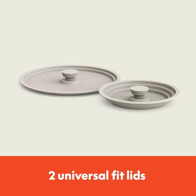 bella 9 Piece Ceramic Nonstick Cookware Set, Fits-anywhere??Kitchenware w EverGood??Coating, Dishwasher & Oven Safe, All Stovetops Compatible, Stackable Design, Cool Touch Handles, Oatmilk