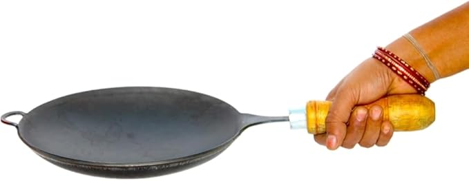 Pure Iron Mini Woke Kadhai fring saute Pan For Kitchen 8 inch size with wood handle Hand made Light Weight.