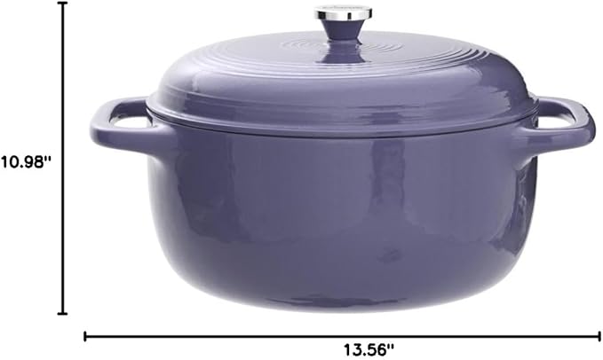Lodge 6 Quart Enameled Cast Iron Dutch Oven with Lid ??Dual Handles ??Oven Safe up to 500째 F or on Stovetop - Use to Marinate, Cook, Bake, Refrigerate and Serve ??Lilac