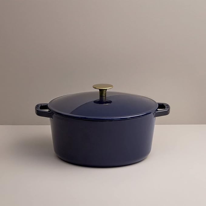Milo by Kana 3.5-quart Enameled Cast Iron Dutch Oven with Lid | Premium Casserole Cooking Pot | Enamel Coating Inside and Out | Oven Safe and Dishwasher Friendly (Navy Blue with Gold Knob))