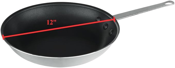 Chef Approved 12" Non-Stick Fry Pan | Fry Saut챕 Steak Pan Skillet with Firm Grip Riveted Handle for Kitchen Restaurant Diner Catering | Gas Oven Ceramic Cooktop Compatible | Hand Wash Only, Aluminum