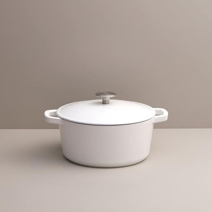 Milo by Kana 3.5-quart Enameled Cast Iron Dutch Oven with Lid | Premium Casserole Cooking Pot | Enamel Coating Inside and Out | Oven Safe and Dishwasher Friendly (White with Silver Knob)
