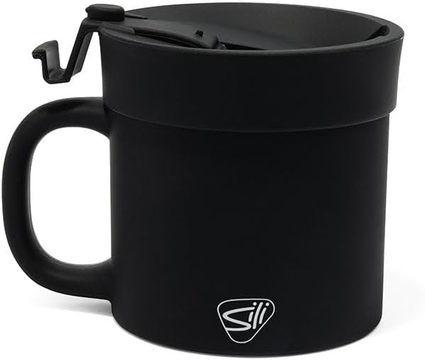 Silipint 16oz Silicone Coffee Mug Tumbler with Flip Lid ??Unbreakable Dishwasher Safe Microwave Oven & Freezer Compatible ??Non-Toxic Reusable Cup for Coffee Tea or Cold Drinks (Classic Black)