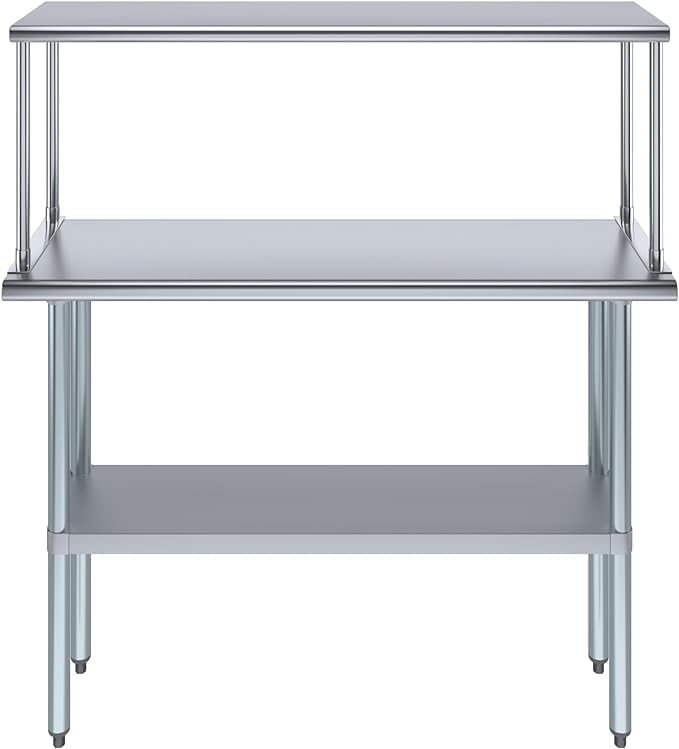Stainless Steel Work Table & Shelving Combo - 14" x 48" Work Table + 12" Overshelf