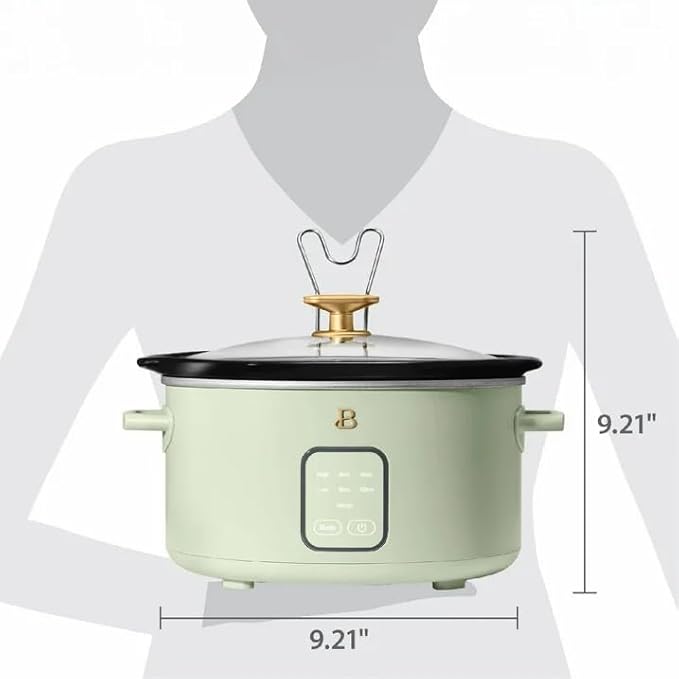 Beautiful 4 Quart Slow Cooker Touch Display Removable Stoneware Pot 4 Cooking Presets by Drew Barrymore (Sage Green)